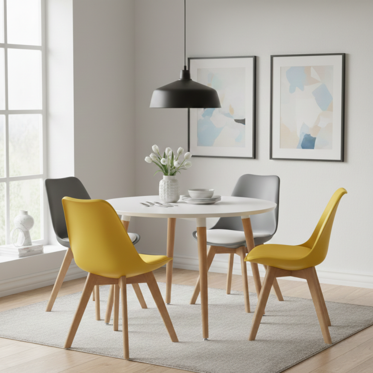 Biały okrągły stół skandynawski 80 cm na drewnianych bukowych nogach aranzacja .png