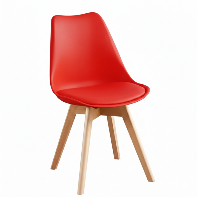 Nowoczesne czerwone krzesło skandynawskie z poduszką na drewnianych nogach miniaturka.png