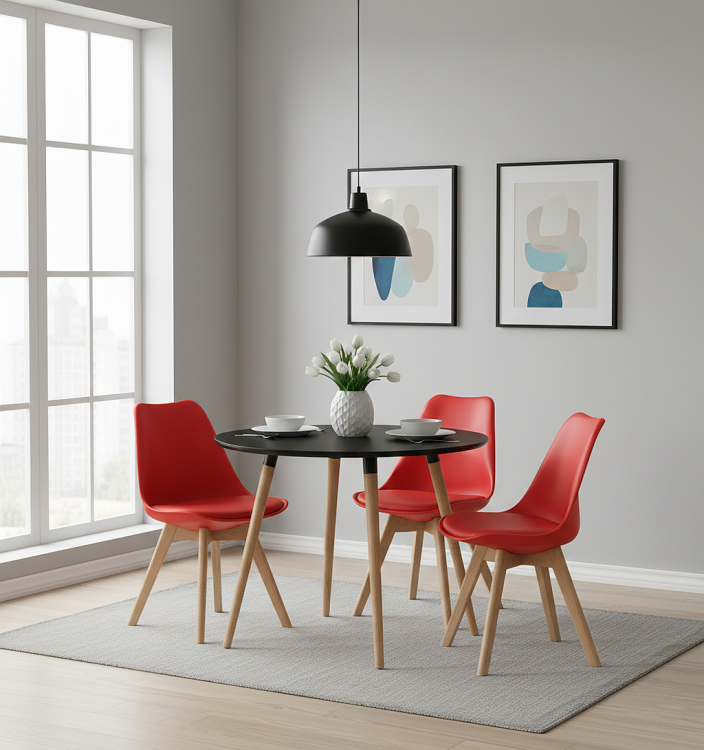 Nowoczesne czerwone krzesło skandynawskie z poduszką na drewnianych nogach arnzancja.png