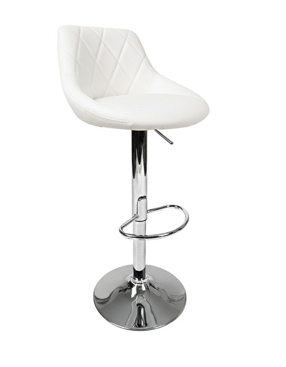 Biały hoker barowy Orio na chromowanej nodze – widok z przodu.png