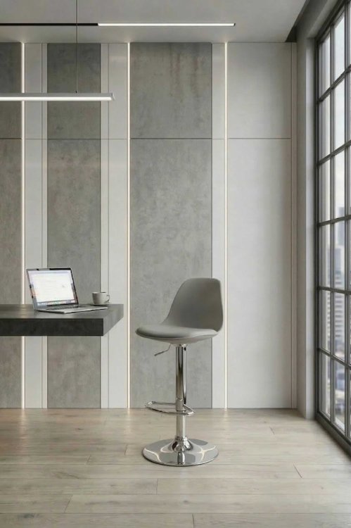 Krzesło–barowe–szare–chrom–widok–przy–biurku.jpg