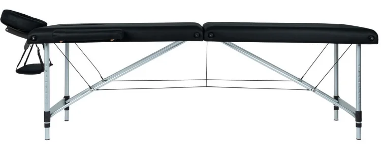 Mobilne łóżko do masażu 2-segmentowe czarne – widok profilu aluminiowej konstrukcji.jpg